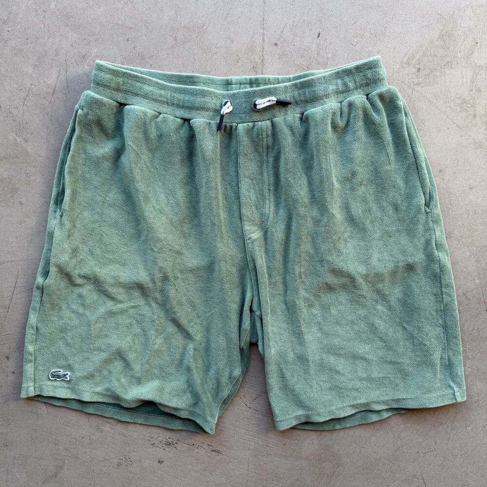 Lacoste Sweat Shorts Mens M Green Terry Knit Regular Fit Elastic Waist Logo